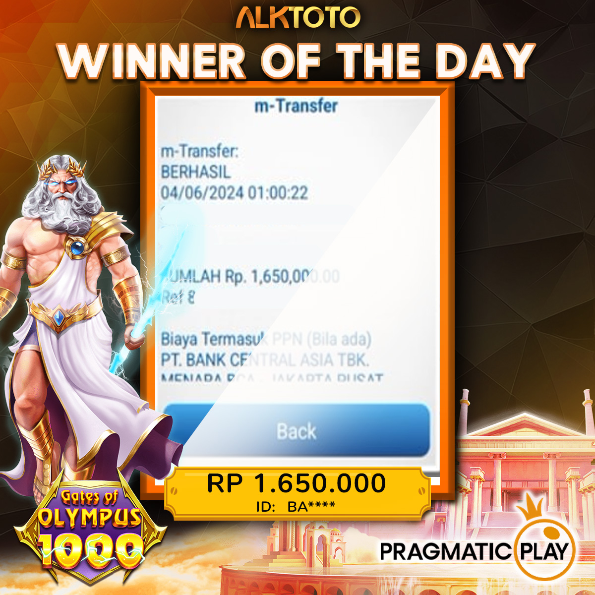 ALKTOTO JACKPOT SLOT GATES OF OLYMPUS 1000 WINS Rp. 1.650.000,- LUNAS